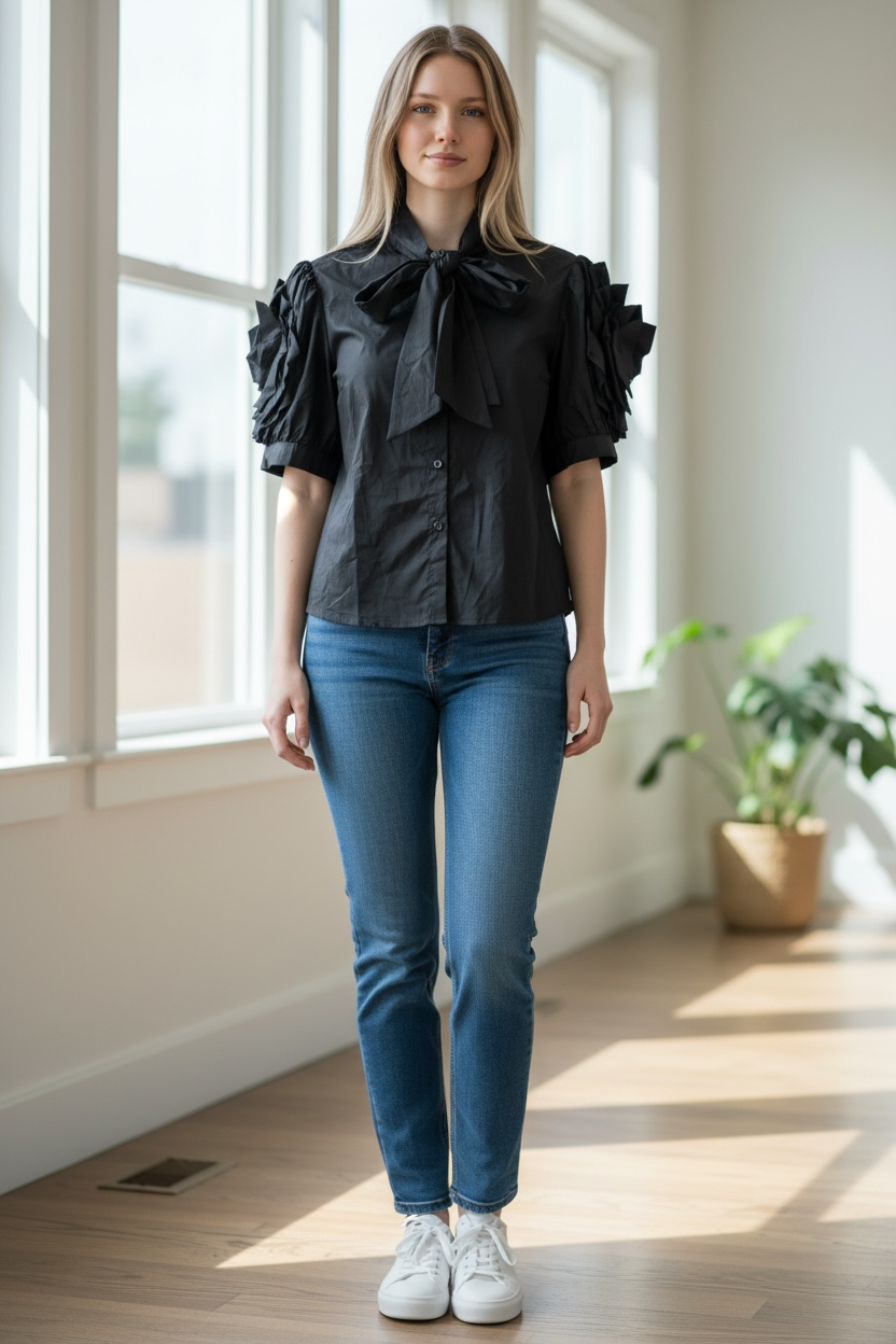 Rosè Ruffle Bow Top - Black 